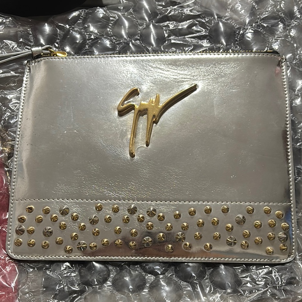Giuseppe Zanotti clutch Silver Designer Clutch with Gold Accents